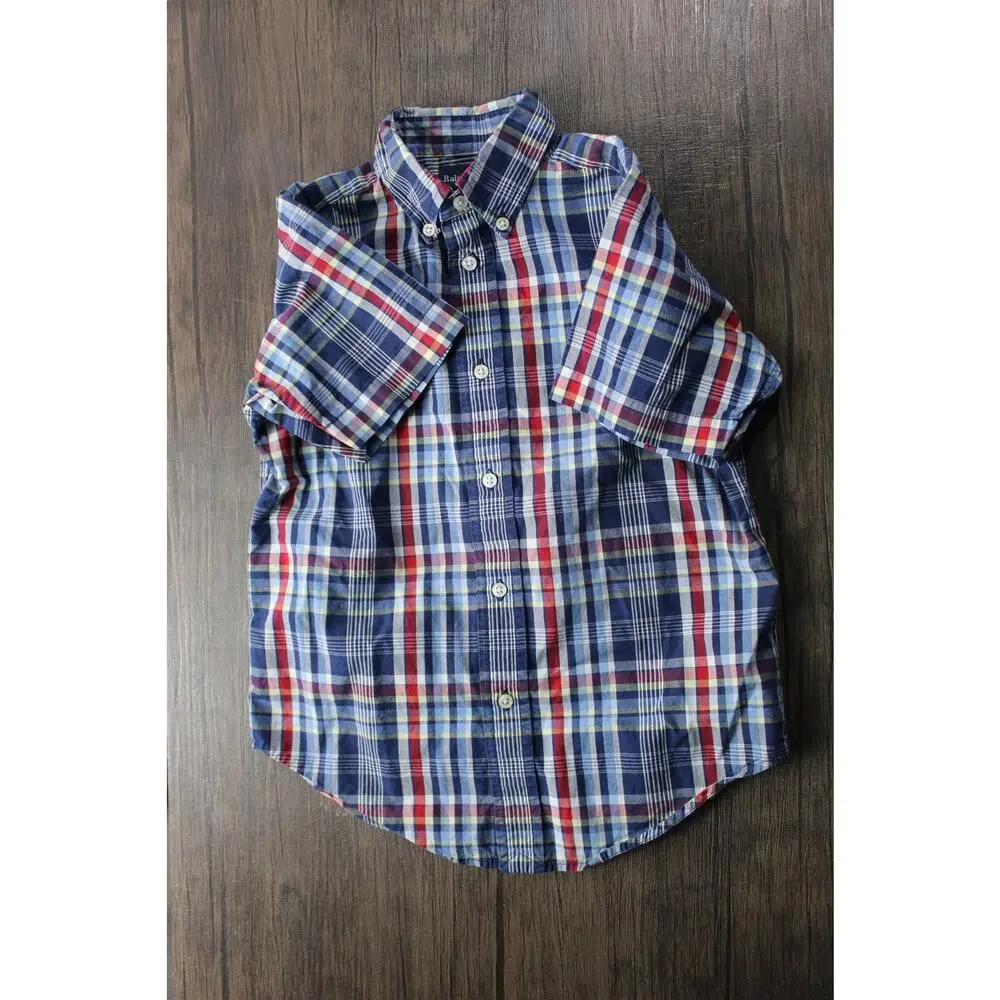 Ralph Lauren Polo Blue Label Short Sleeve Button Down Plaid Shirt Boys Size 5